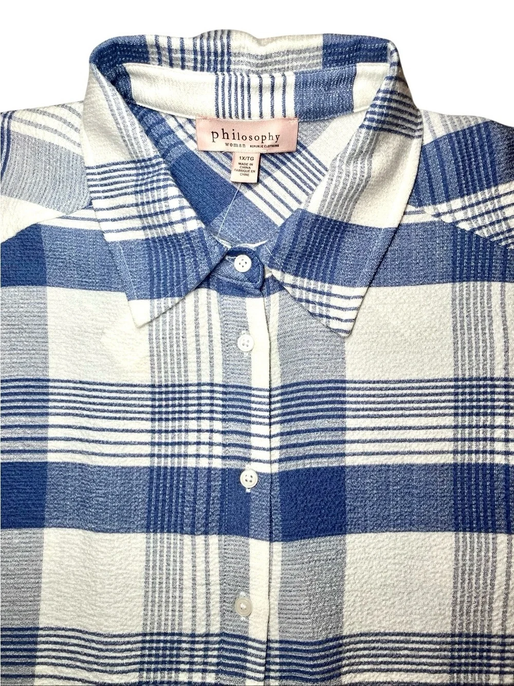 Philosophy Plaid Long Sleeve in Blue/Creamy White Women’s 1X - Picture 3 of 8